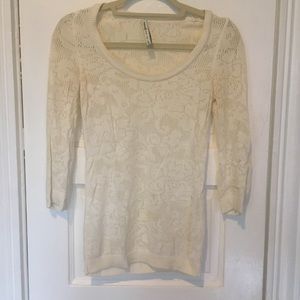 Floral pattern knitted 3/4 blouse off-white Size S